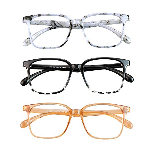 Image of Blue Light Blocking Glasses 3 Pack Square Frame Computer Gaming Reading Glasses Men Women Anti Eyestrain