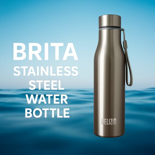 Image of KEMP DELIZIO Edition Stainless Steel Fridge Water Bottle 1000 ML | 1 L | Single Walled | Office | Gym | Travelling | Leak Proof LID | ECO Friendly | BPA Free | for Adult, Kids (BRITA -4 Pack)