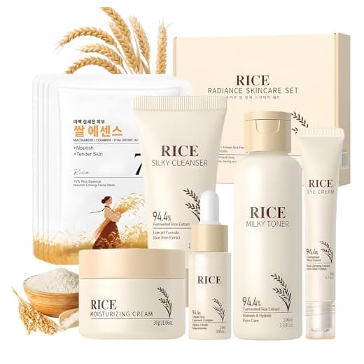 Rice Skincare Kit, 9 Piezas Skincare Coreano, Rice Cuidado Facial Mujer, Korean Skincare con Limpiador Facial, Mascarillas Coreanas, Rice Toner, Cremas Faciales Mujer, Contorno de Ojos, Serum Coreano