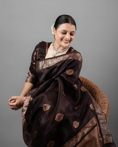 Image of Flosive Women's Kanjivaram Silk Saree With Beautiful Blouse With Zari Border