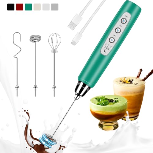 Colarlemo (コラレモ) ミルク泡立て器 ハンドヘルド 充電式 泡立て器 ドリンクミキサー 電気泡立て器 コーヒー用 3つのステンレス泡立て器で取り外し可能 ラテ カプチーノ 抹茶 卵用 スタンドなし グリーン