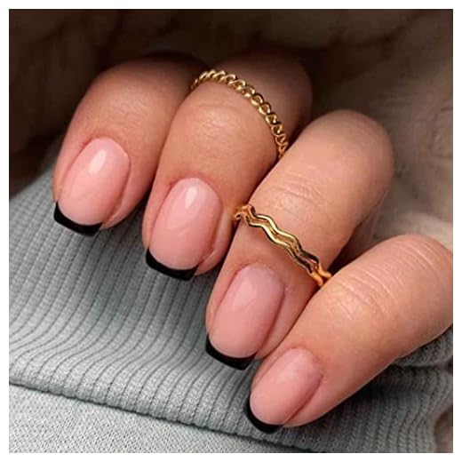 MISUD French Tip Press on Nails Black Glue on Nails Short Square Fake Nails Squoval Full Cover False Nails with Designs for Women and Girls 24 PCS