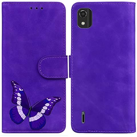 XFDSFDL® Protective Cover for Nokia C2 2nd Edition (5.7 Inch) PU Leather Flip Case 3D Butterfly Pattern with Built Stand Magnetic Closure Wallet Phone Shell Holster Purple Cover