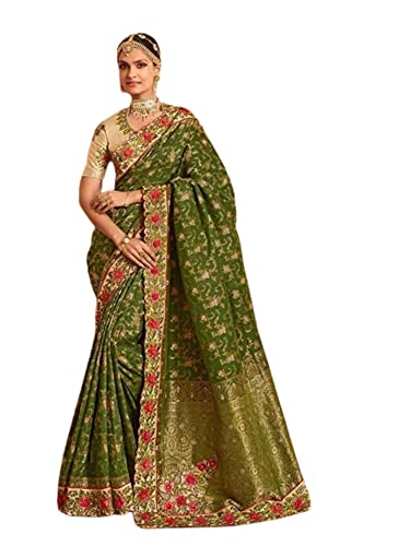Chemisier indien en soie mariage traditionnel sari multicolore 6.3 mtrs 7701