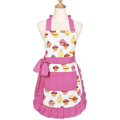Sunm Boutique 100% Cotton Ladies Aprons, Cupcake Pattern Cute Baking Apron Adjustable Kitchen Apron, Lovely Gift for Women - Mum Wife Daughter Girlfriend Aunt Grandma Friends Cover