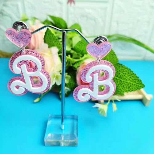 Hot Pink Letter B dangle Earrings Acrylic Lovely date Earrings Valentine's Day Christmas Earrings For Women Girls2