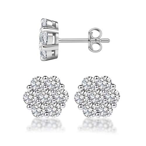 Moissanite Flower Cluster Stud Earrings, Sterling Silver S925 Moissanite Earrings for Men Women, 7-Stone Design