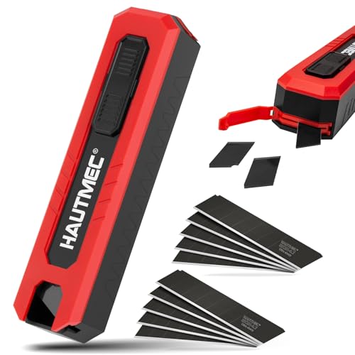 HAUTMEC 10PC 25mm Utility Knife Blades – SK2H Steel Snap Off Blades for Box Cutter, Rustproof Black Finish with Recycling Storage Box – for Demolition Crews, Flooring Installers, Roofers 25009