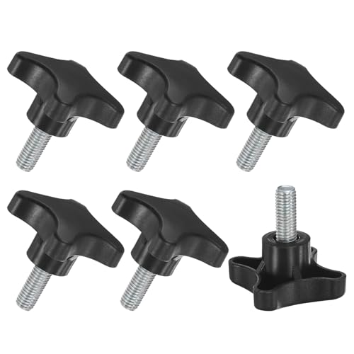 M METERXITY 6-Pack Star Clamping Knobs, M10x25mm Male Thread Hand Tightening Screw for Machinery/Electronic/Furniture/Umbrella Base, Machine Handle Replacement [55mm, Black]