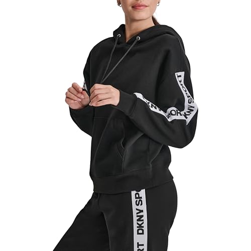 Image of DKNY Women's Sleeve Logo Tape Pullover Hoodie Sweatshirt