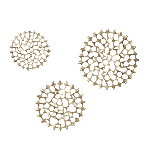 Deco 79 Metal Abstract Home Wall Decor Wall Sculpture with Cutout Design, Set of 3 Wall Art 15", 19", 23"D, Gold
