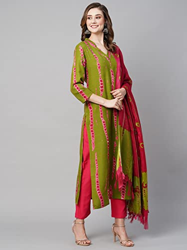 Image of ANNI DESIGNER Women Cotton Blend Kurta with Pant & Dupatta