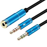 Yeung Qee Headphone Splitter 3.5mm Female to 2 Dual 3.5mm Male Headphone Mic Audio Y Splitter Cable for PC PS4 Gaming Headset (blue,0.3m)