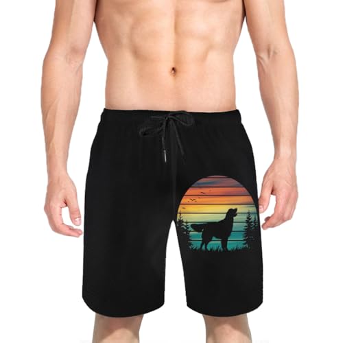 Retro Golden Retriever Mens Swim Trunks Quick Dry Board Shorts with Mesh Lining3