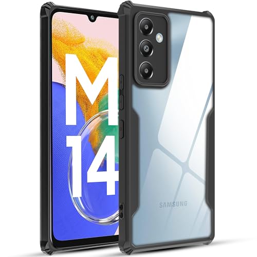 Image of A rtistque Clear Hard Transparent Acrylic Armor Anti-Drop Shockproof TPU Edge Back Cover Case for Samsung Galaxy M14 - Black