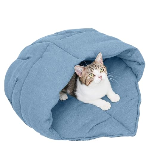 DRYYHEML(小さな店)猫用ベッド 小型犬用 ペット用ベッド 猫用寝袋 隠れ場所 暖かさ 冬用 保護 ペット用品 (ブルー)