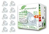 10x greenandco® CRI 90+ LED Spot ersetzt 30 Watt MR16 GU5.3 Halogenstrahler, 3W 270 Lumen 2700K warmweiß COB LED Strahler 38° 12V AC/DC Glas mit Schutzglas, nicht dimmbar, 2 Jahre Garantie