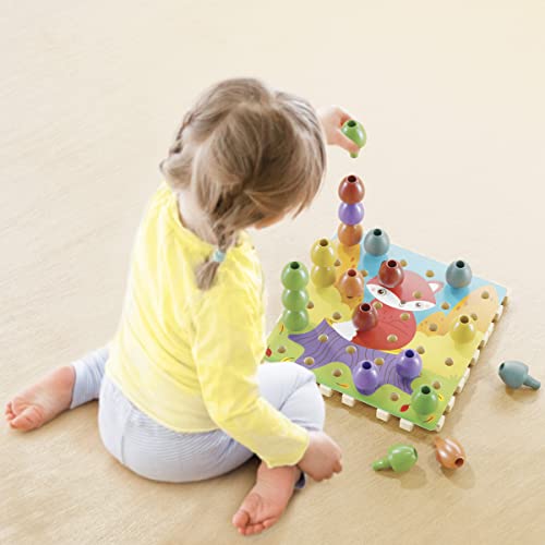 Quercetti Playbio Jumbo Peggy Stacking Toy - 45 Piece Set Includes 36 Large Pegs In Natural Colors And 9 Interlocking Plates, For Kids Ages 2-5 Years, Multicolor #TOP1