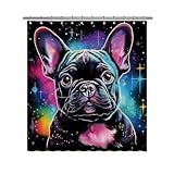 Ganshan Bi Lovely French Bulldog Dog Shower Curtain Colorful Painting Dog Puppy Pet Animal Print Bath Curtains for Bathroom Home Decoration with 12 Hooks 66x72 Inch Black Style 6