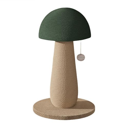 Vzqr 猫爪とぎポール キノコ型 天然サイザル麻ロープ 垂直タイプ 安定固定ベース 削りカスなし 省スペース かわいい 子猫/成猫用 ボール付き おもちゃ・運動 簡単組立 耐久 (ボール付きの大きなキノコの頭)