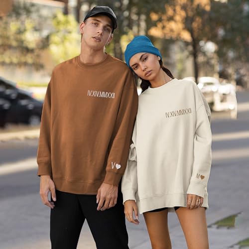 Matching Couple's Sweatshirts with Custom Roman Numeral Date and Initials, Personalized Anniversary Crewneck, Wedding Day Gift, Valentine's Day His and Hers Sweaters, Christmas4
