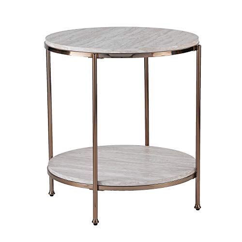 SEI Furniture Silas Round Faux Stone End Table, Champagne by SEI Furniture - Used condition - Image 3