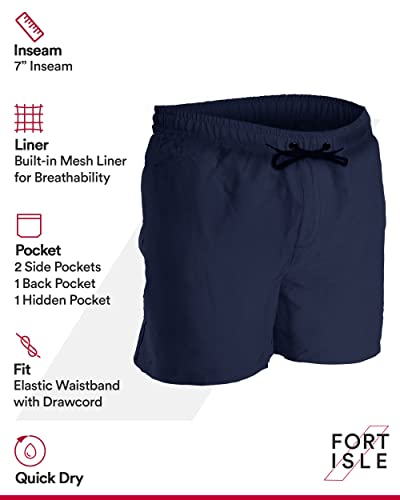 Fort Isle Mens Swim Trunks 7 Inch Inseam | Mens Swimming Trunks And Beach Shorts | Mens Swim Shorts | Men's Swimwear | Mens Bathing Suits Navy #TOP4