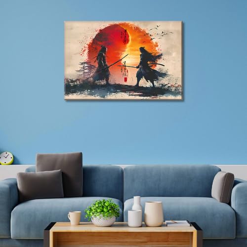 Toile murale guerrière Yin Yang tendue sur châssis tableau prêt à suspendre - 4