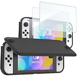 ProCase Funda y Pantalla Protectora para Nintendo Switch OLED, Funda con Tapa y 2 Piezas de Protectores de Pantalla de Vidrio Templado para Nintendo Switch OLED Model 2021 -Negro