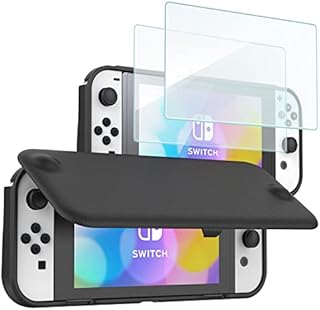 ProCase Składane etui ochronne + (2 sztuki) ochrona wyświetlacza do Nintendo Switch (model OLED), miękkie, cienkie etui z tworzywa TPU, odporne na uderzenia + 2 folie ochronne na wyświetlacz ze szkła