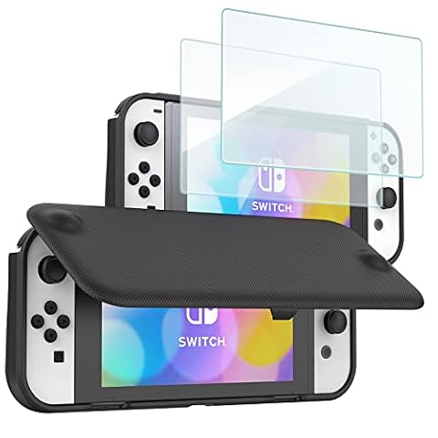 ProCase Składane etui ochronne + (2 sztuki) ochrona wyświetlacza do Nintendo Switch (model OLED), miękkie, cienkie etui z tworzywa TPU, odporne na uderzenia + 2 folie ochronne na wyświetlacz ze szkła