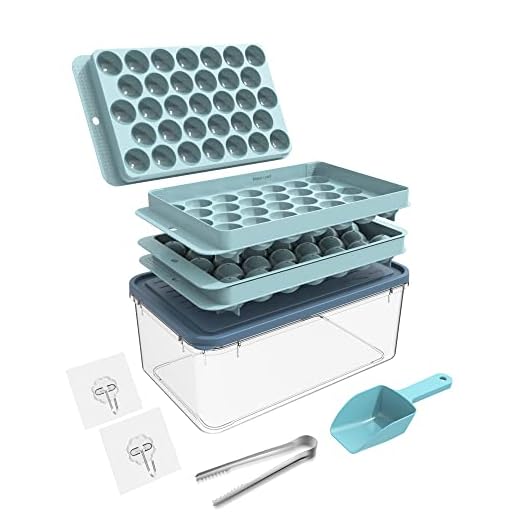 BEGIALO Ice Cube Tray, Round Ice Trays for Freezer with Lid and Bin, Circle Ice Mold Making 66 x 1.0IN Small Ice Balls,Sphere Ice Makers with Ice Buckets Tongs & Scoop (Blue)