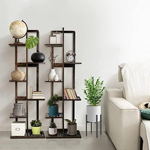 H HOMEXIN Bamboo Plant Stands - Indoor & Outdoor Plant Rack,6 Tier 7 Potted Multiple Flower Planter Pot Holder,Storage Shelf Display for Patio Garden Corner Balcony Living Room