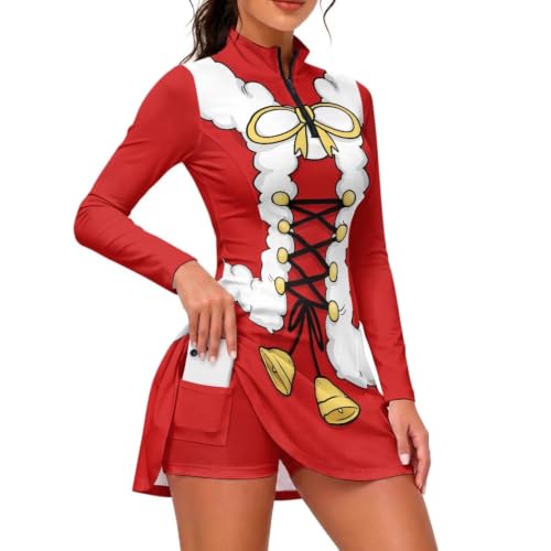 AFPANQZ Christmas Cos Print Women Long Sleeve 1/4 Zip Golf Tennis Dresses