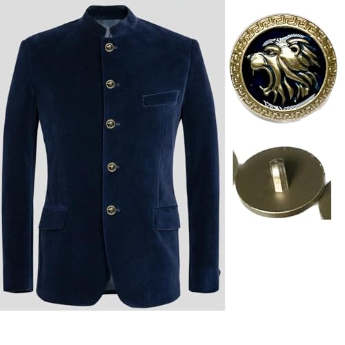 Image of Abs Golden 3D Lion Head Shank Button Embedded Enameled Lucite Round Abs Button for Blazer Suits Coat Bandhgala DIY Art & Crafts (Pack of 16 (8 Big + 8 Small), Blue Lucite)
