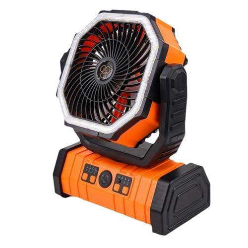Fivetwofive Ventilador de Batería de 20000 MAh Recargable con Gancho y Luz LED Brillante, Control Remoto, Temporizador, Oscilación Automática, Ventilador Inalámbrico, Color Naranja