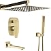 Bilu-hose Brass Brushed Gold 12 Inch Wall Mount Rainfall Shower Faucet System Mixer Set