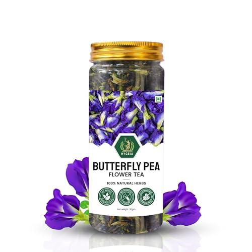 Image of HYGEIA Butterfly Pea Flower Tea | 100% Natural Herbal Detox | Super Antioxidant & Brain Health | Aparajita Shankhpushpi | Caffeine-Free | 30g (60 Cups) | Blue Tea for Relaxation & Wellness