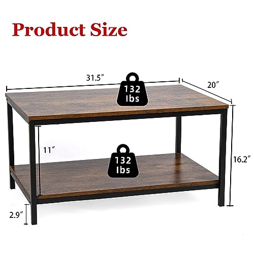 Senig Coffee Table, Small Coffee Table For Living Room, Coffee Tables With Storage Shelf，Brown Coffee Tables For Small Spaces, Rectangle Wood Table Metal Side End Table, Center Table For Living Room #TOP2