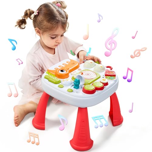Meribbit Brinquedos crianças 18 meses, mesa atividades bebé brinquedos menina 2 3 anos montessori mesa com som e luzes instrumentos musicais infantis presente para meninos e meninas