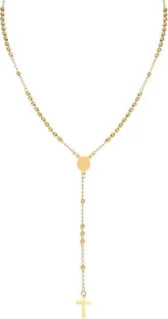 Gold Rosary Necklace with Pearl & Crucifix for Men and Women