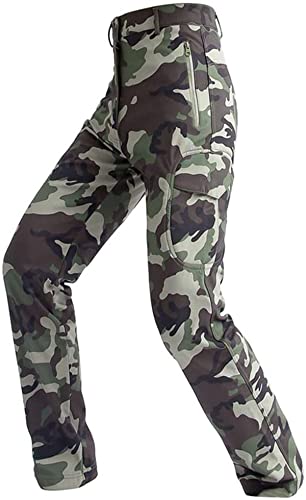 Czen Men's Tactical Camouflage Softshell Pants Military Fleece Lined Multipockets Outdoor Trekking Pants Waterproof Hunting Pants Warm Thickened (jungle,M)