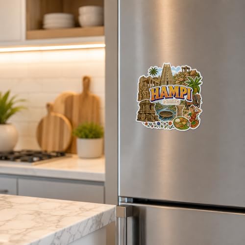 Image of Zesta Wooden Fridge Magnets Set | Refrigerator Decor Magnets for Kitchen | India Souvenir Fridge Magnet Collection | Wooden Magnet for Fridge Door Decoration (Hampi)