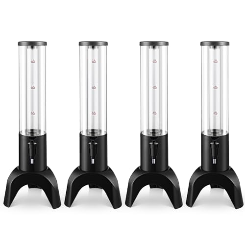 Baderke 4 Pcs Drink Tower Mimosa Tower Dispenser with Ice Tube Tabletop Beer Dispensers Liquor Juice Margarita Tower Beverage Dispensers for Home Bar Party(Black, 1.5 L)