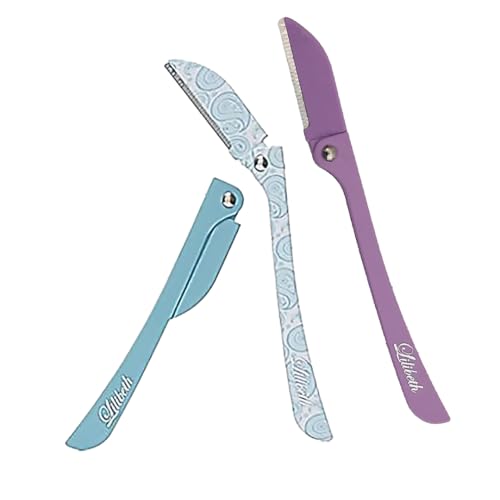 Image of Lilibeth Brow Shaper - Dermaplaning Blades for Face - Face Shaver for Women - Dermaplaning Tool for Women - Pack of 3 Derma Blades (Aqua, Paisley, Lavender)