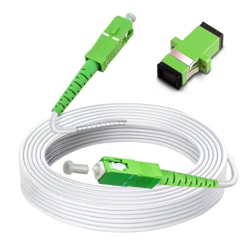 Armored Single Mode Fiber Optic Patch Cable, Simplex SC/APC to SC/APC, 15 Meters, 3.0mm Jacket, Includes SC/APC Adapter, White