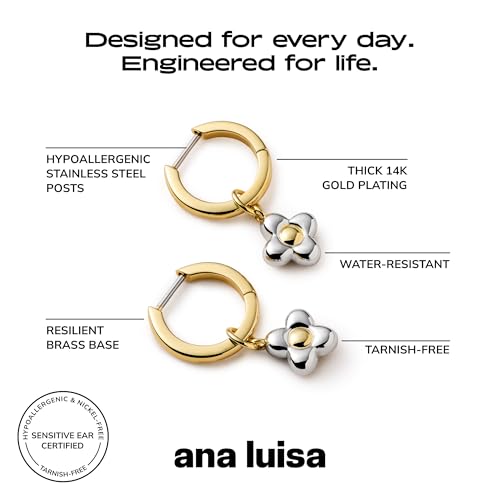 Ana Luisa Huggie Hoop Earrings - Solitaire Pendant Charm Earring - Dainty Hoop Earrings in 14K Gold Plated & Silver Rhodium Plated - Hypoallergenic, Water-Resistant, and Tarnish-Free - Gifts for Women by Ana Luisa - Used condition - Image 3