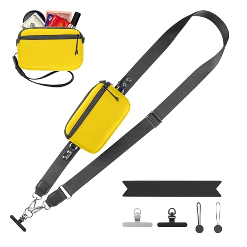 Image of YFWE Clip and Go Strap for Phone with Wallet Crossbody, Adjustable Phone Lanyard with Detachable RFID Wristlet Wallet & Ultra-Thin 360 Rotatable Metal Tabs for All Smartphones (Yellow)