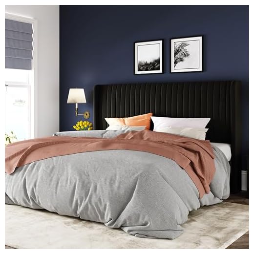 Allewie King Size Velvet Bed Frame/Vertical Channel Tufted Wingback Headboard/Upholstered Platform Bed/Strong Wooden Slats/No Box Spring Needed/Easy Assembly/Black
