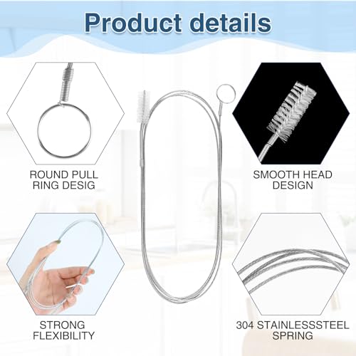 2er Set Flexible Abflussbürste 138cm Multifunktionale Reinigungsbürste Schlauchbürste Abflussreiniger Spirale Abfluss, Kühlschrankbürste, Lange Bürste für Rohre mit Schmalem Abflussloch